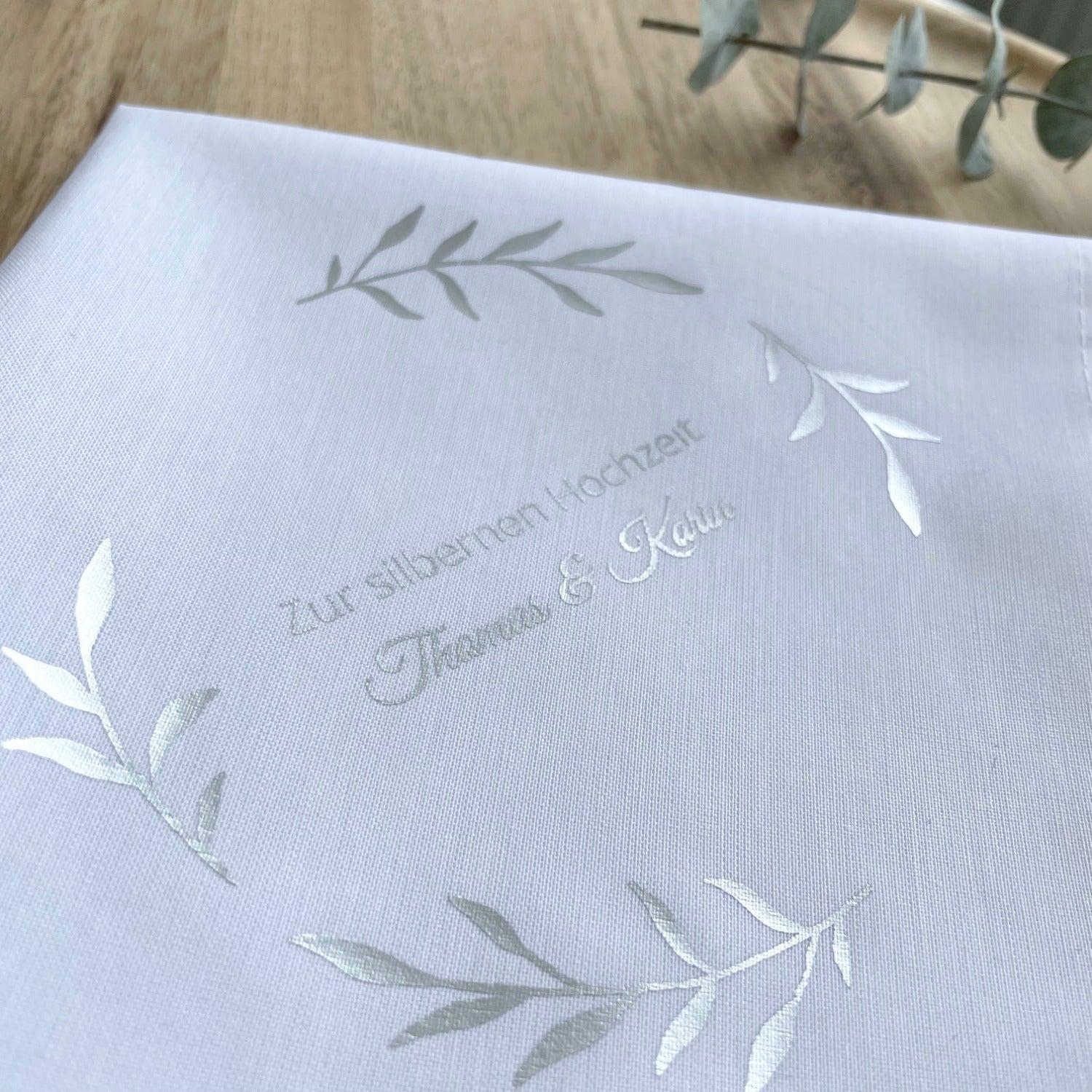 Silver Wedding Handkerchief - Leaf Wreath